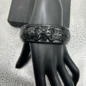Black Carved Bangle Bracelet